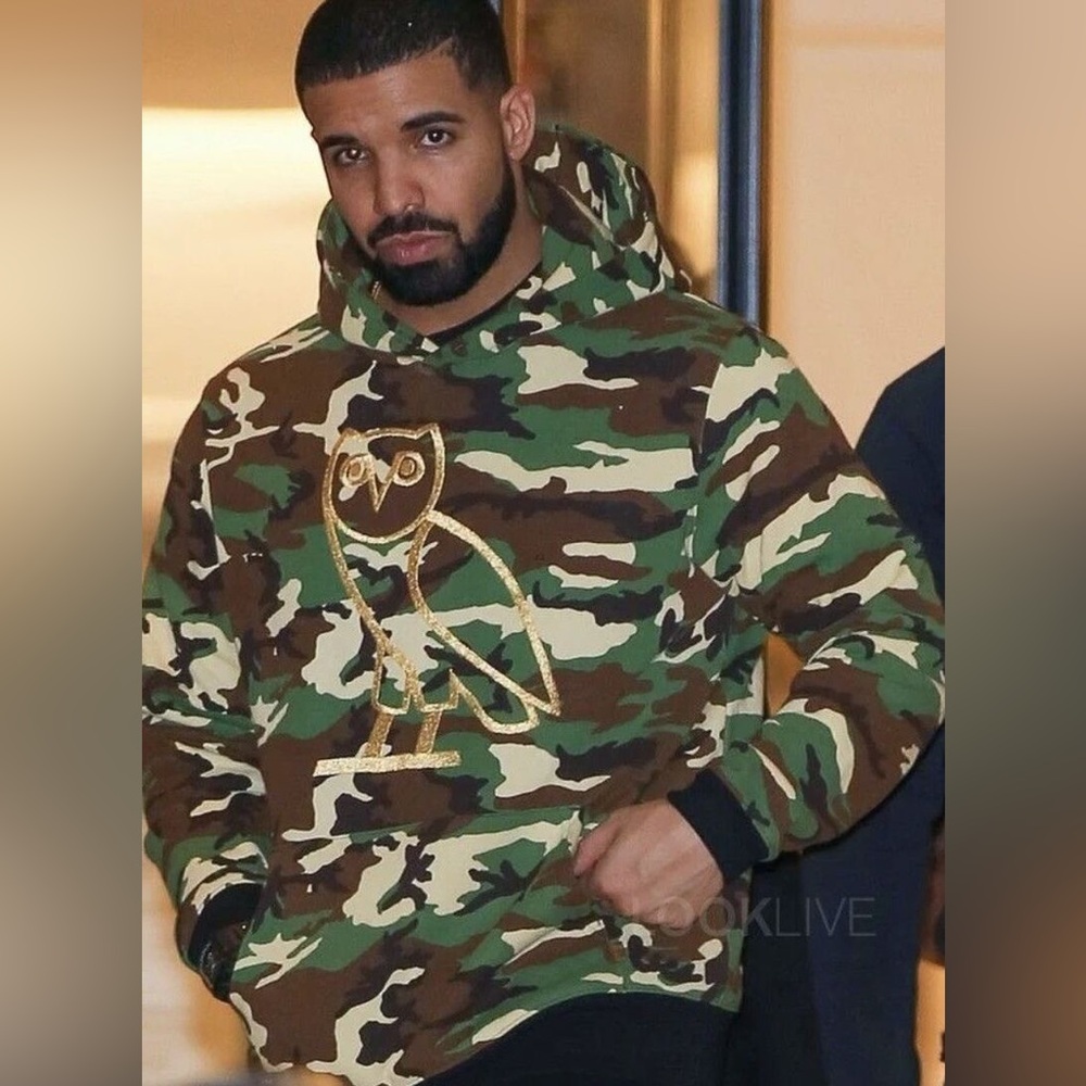 Camo Hoodie Sweater with Owl Logo - Green Camo - Picture 2 of 5